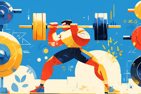 举重健身的男人画作的举重男子插画