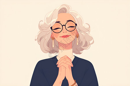 白发奶奶头像白发眼镜奶奶插画