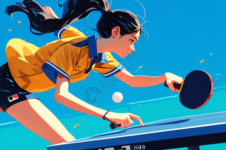 乒乓球比赛女性绘画高清图片