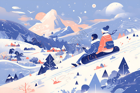 冬日滑雪乐园插画