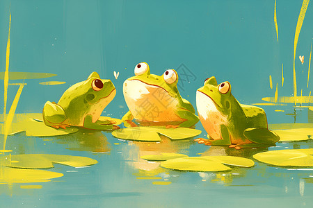 青蛙池塘谈心插画