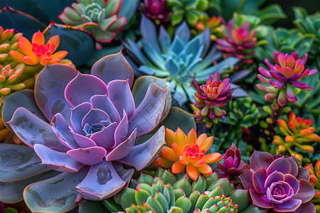 花卉绿植漂浮多种多样的多肉背景