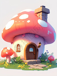 搬屋粉色卡通的蘑菇屋插画