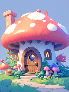 童话风格的蘑菇屋高清图片