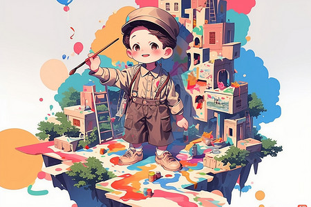 小画家和男孩有创造力的小艺术家插画