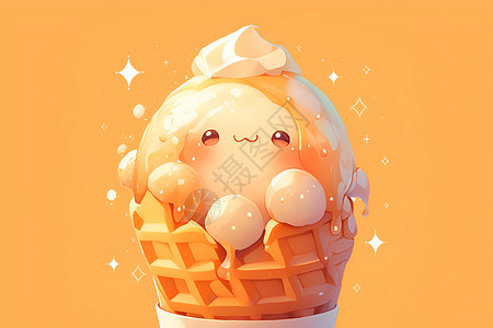 火锅冰淇淋华夫饼里的冰激凌球插画