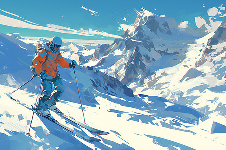 在山坡上滑雪滑雪者在雪山上插画