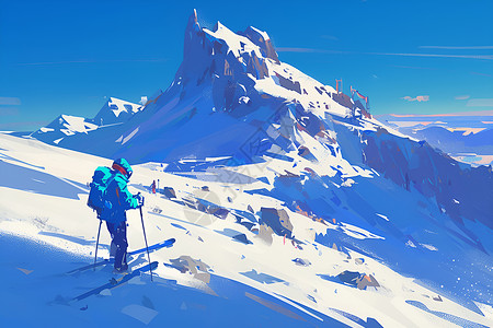 在山坡上滑雪滑雪者在雪山穿行插画