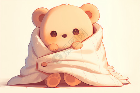 可爱白熊裹着毯子插画