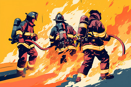 勇敢地与火焰搏斗的消防员高清图片