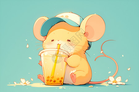 喝饮料的可爱老鼠背景图片