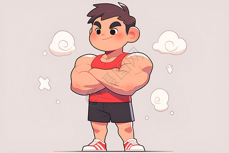 强壮身体卡通小伙的肌肉插画