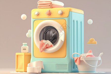 温馨家居洗衣机图标插画