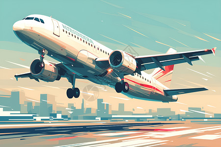 飞机在天空飞越在空中的客机插画