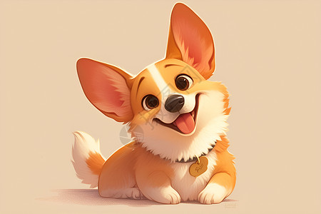 背景棕色开心的狗狗插画