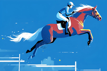 骑马比赛跃过障碍的马和骑手插画