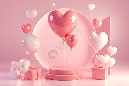 情人节粉色气球粉色气球展台背景设计图片