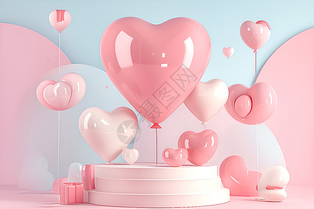 情人节心形粉色气球展台设计图片