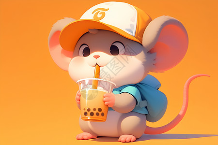 喝奶茶情侣正在喝奶茶的老鼠插画