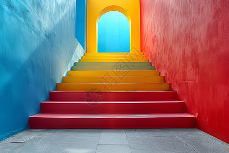 楼梯装修彩色主题的楼梯插画