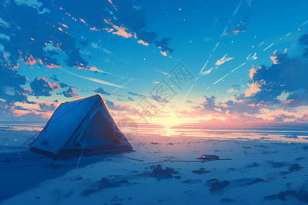 在帐篷里看日出背景图片