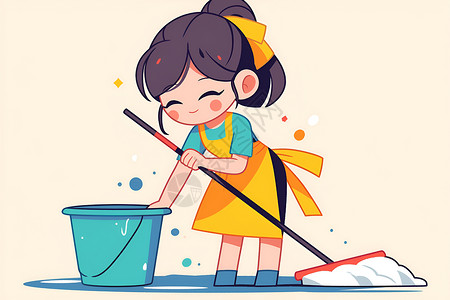 扫地小女孩扫地的小女孩插画