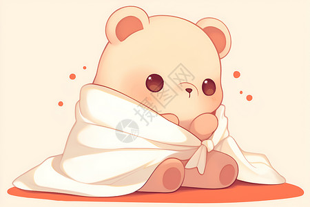 小熊宝宝裹着舒适的白色毯子高清图片