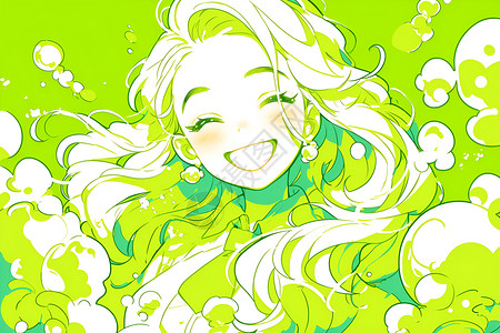 绿野中的快乐女孩背景图片