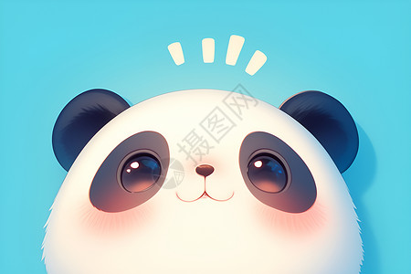 耳朵可爱熊猫与蓝色背景（去掉竹子，绿叶，树叶、熊等不相关的词）插画