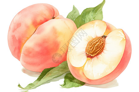 新鲜杏鲍菇桃子与叶子插画
