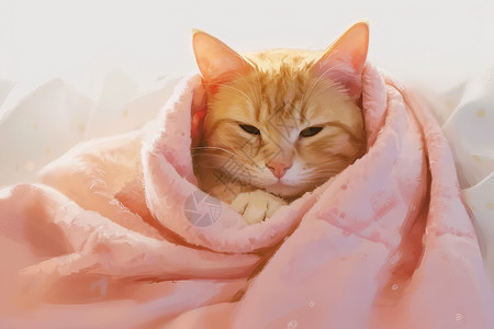 猫咪裹在毯子里高清图片