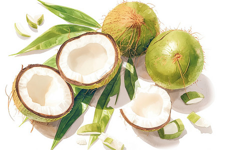 石榴水果美味新鲜的椰子插画