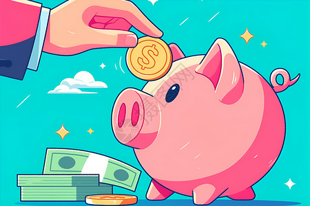 小猪储蓄罐背景卡通的储蓄罐和货币插画
