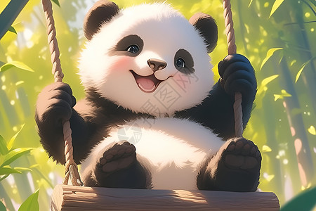 熊猫在竹林中荡秋千图片素材