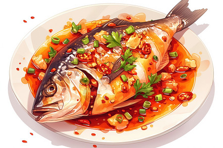 麻辣鱼调料可口的麻辣鱼插画