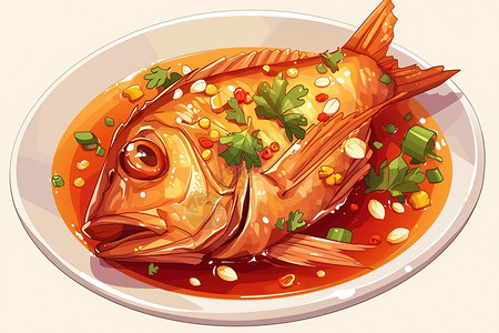 美味的麻辣鱼插画