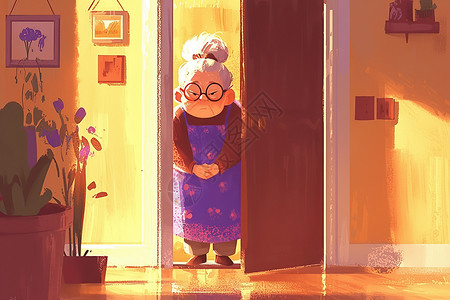 你站在门口站在门口老奶奶插画