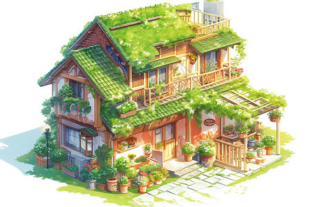 房屋卡通卡通的房屋建筑插画