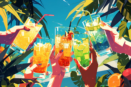 10聚会杯子中的饮品插画