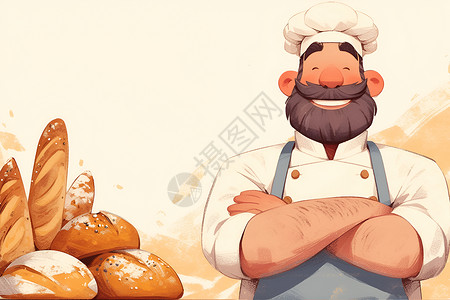 烘培面包卡通的面包师插图插画