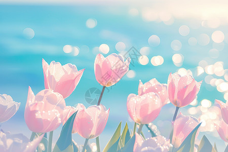 花朵绽放绽放的粉色郁金香插画