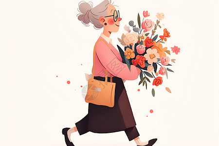 慈祥的奶奶慈祥奶奶的花束插画