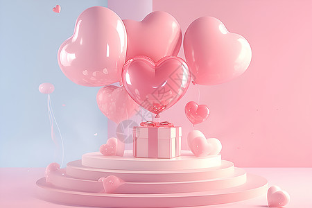 甜蜜气球的礼物盒背景图片