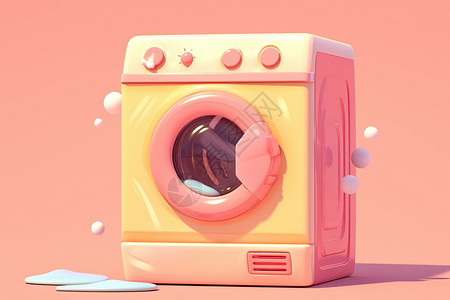 洗衣机洗衣服粉黄色的洗衣机插画
