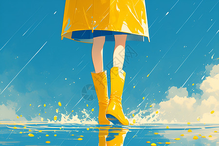 雨中的黄色鞋子插画