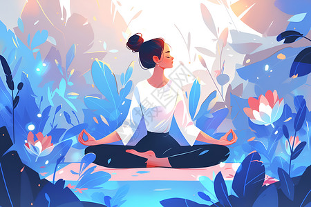瑜伽易拉宝女子的森林瑜伽插画
