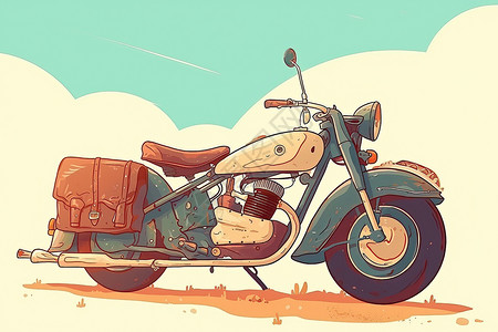 共享电单车摩托车后座上有一个马鞍包插画