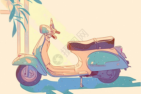 共享电单车窗前停着一辆摩托车插画