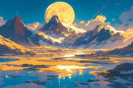 异度空间月光下的异星之景插画