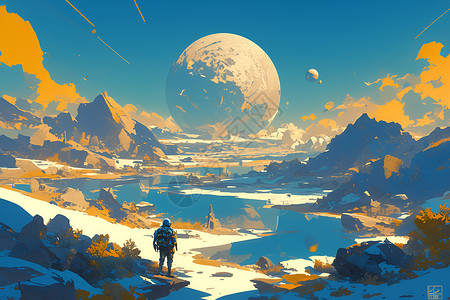 月球探测器迷人的沙漠景观插画